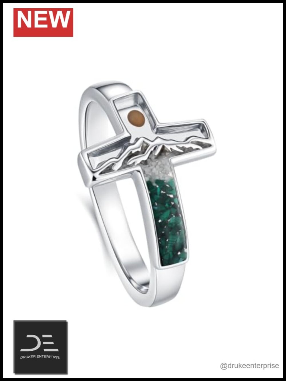 925 Sterling Silver Mustard Seed Mountain Cross Statement Ring Turquoise